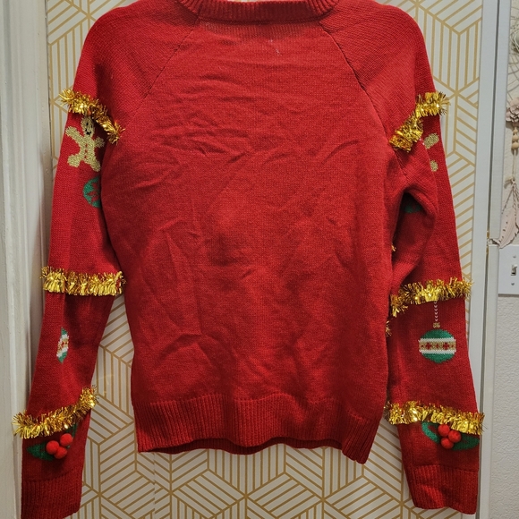 Merry Everything Cat Garland Tensel 3D Ornaments Ugly Christmas Sweater Slim Fit - Picture 3 of 3